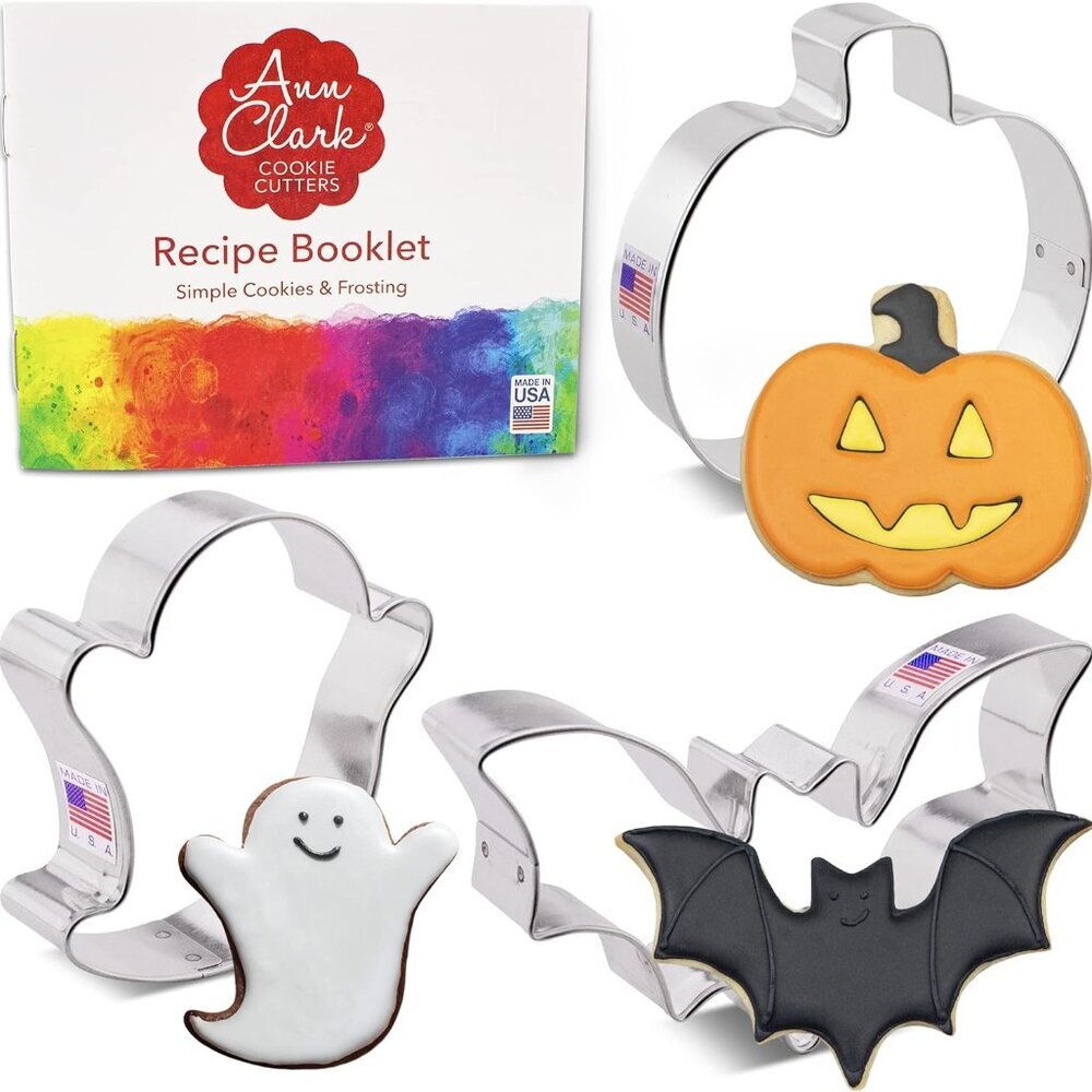Halloween Cookie Cutters 3-Pc. Set by Ann Clark, Pumpkin, Ghost, Bat